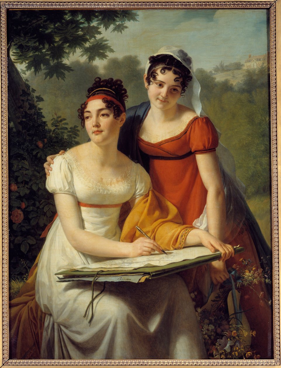 Portræt af damerne Duval. Maleri af Jacques Augustin Catherine (Jacques-Augustin-Catherine) Pajou (1766-1828) af Augustin Pajou