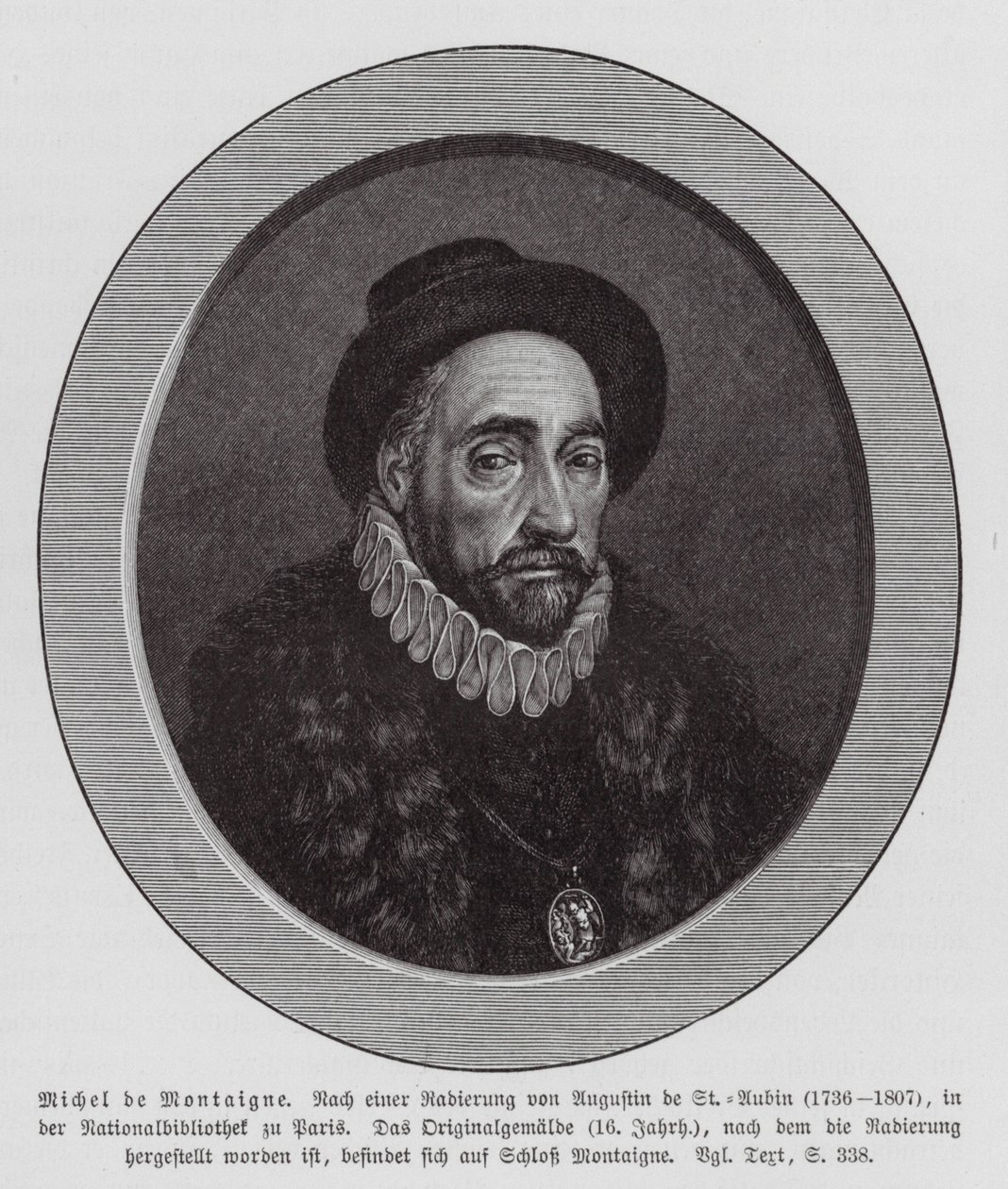 Michel de Montaigne, fransk filosof (kobberstik) af Augustin de (after) Saint-Aubin