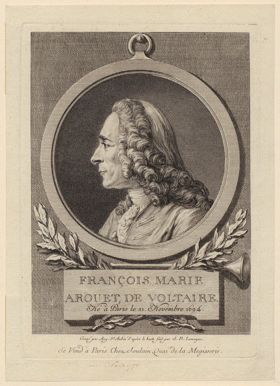Portræt af François Marie Arouet de Voltaire af Augustin de Saint-Aubin
