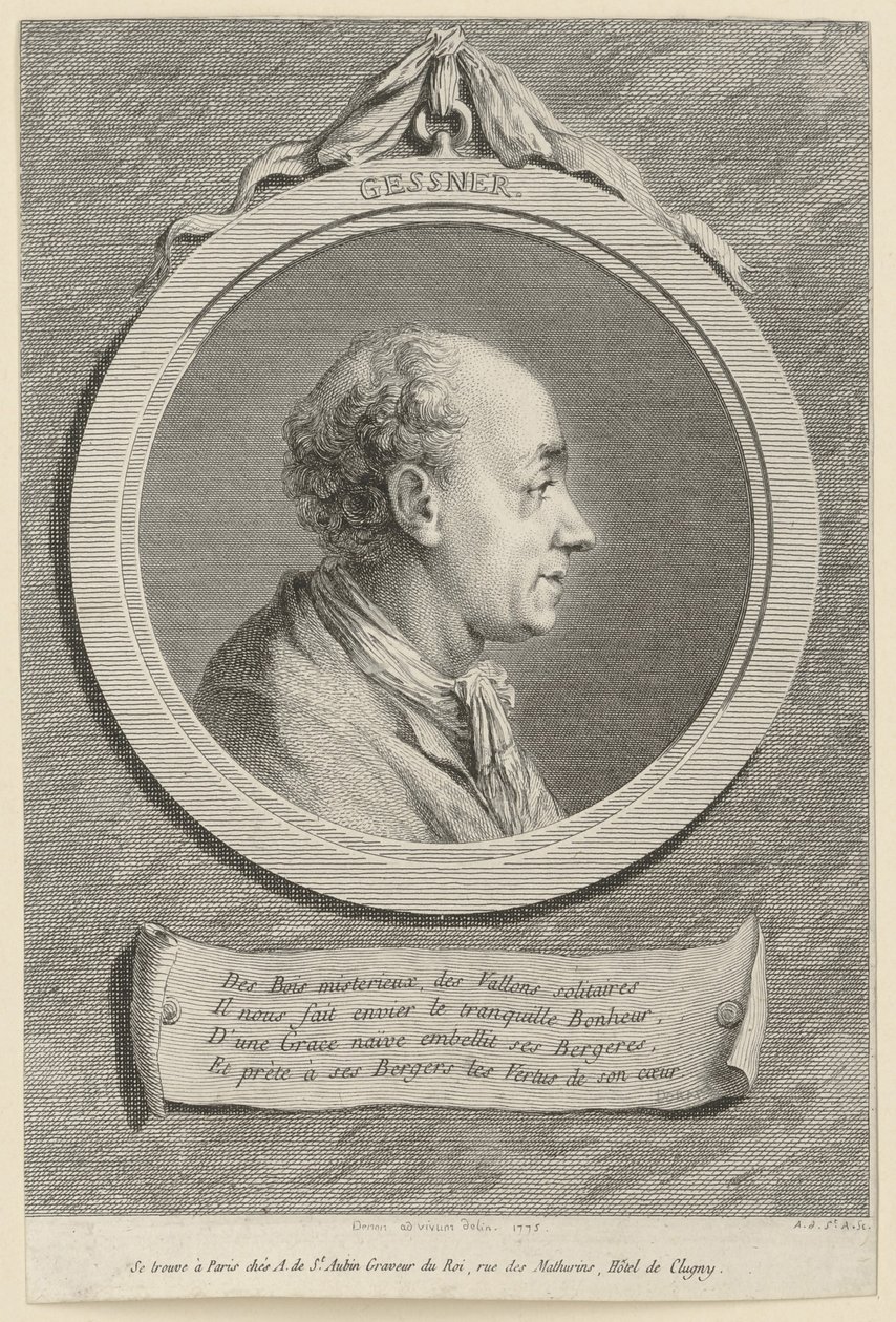 Portræt af Salomon Gessner af Augustin de Saint-Aubin