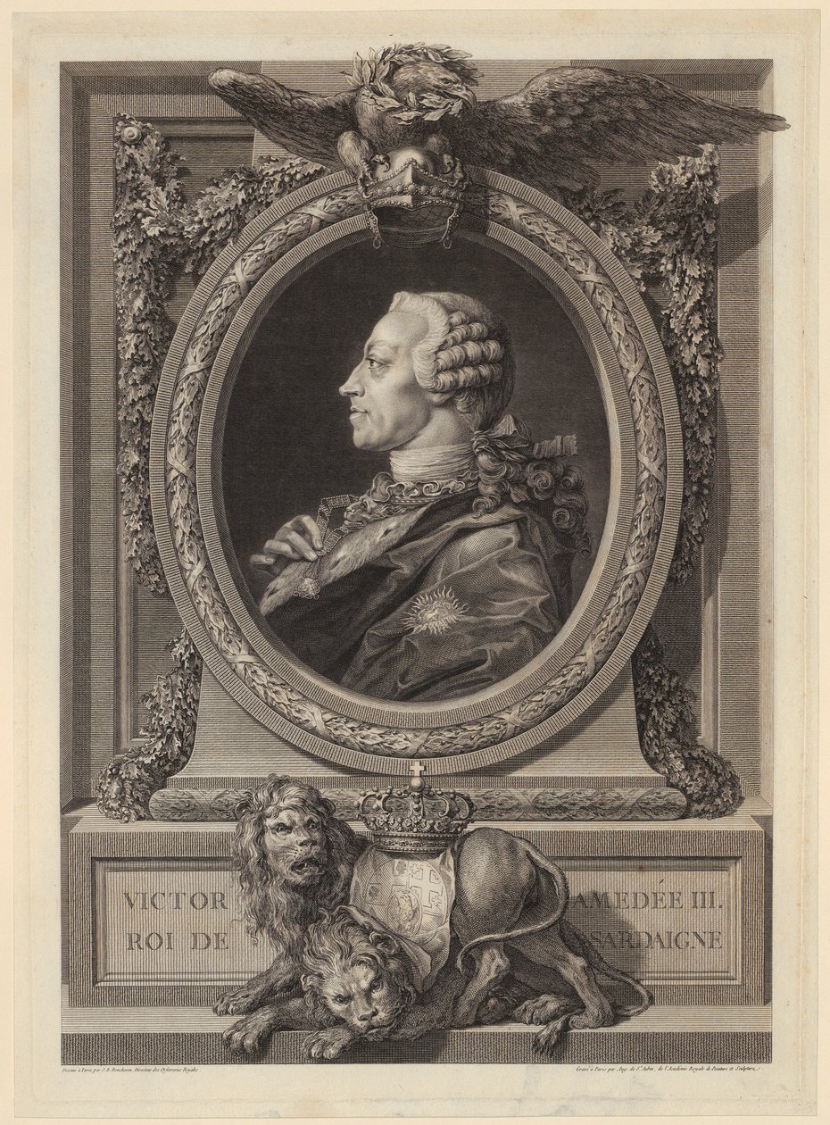 Portræt af Victor Amadeus 3., konge af Sardinien af Augustin de Saint-Aubin