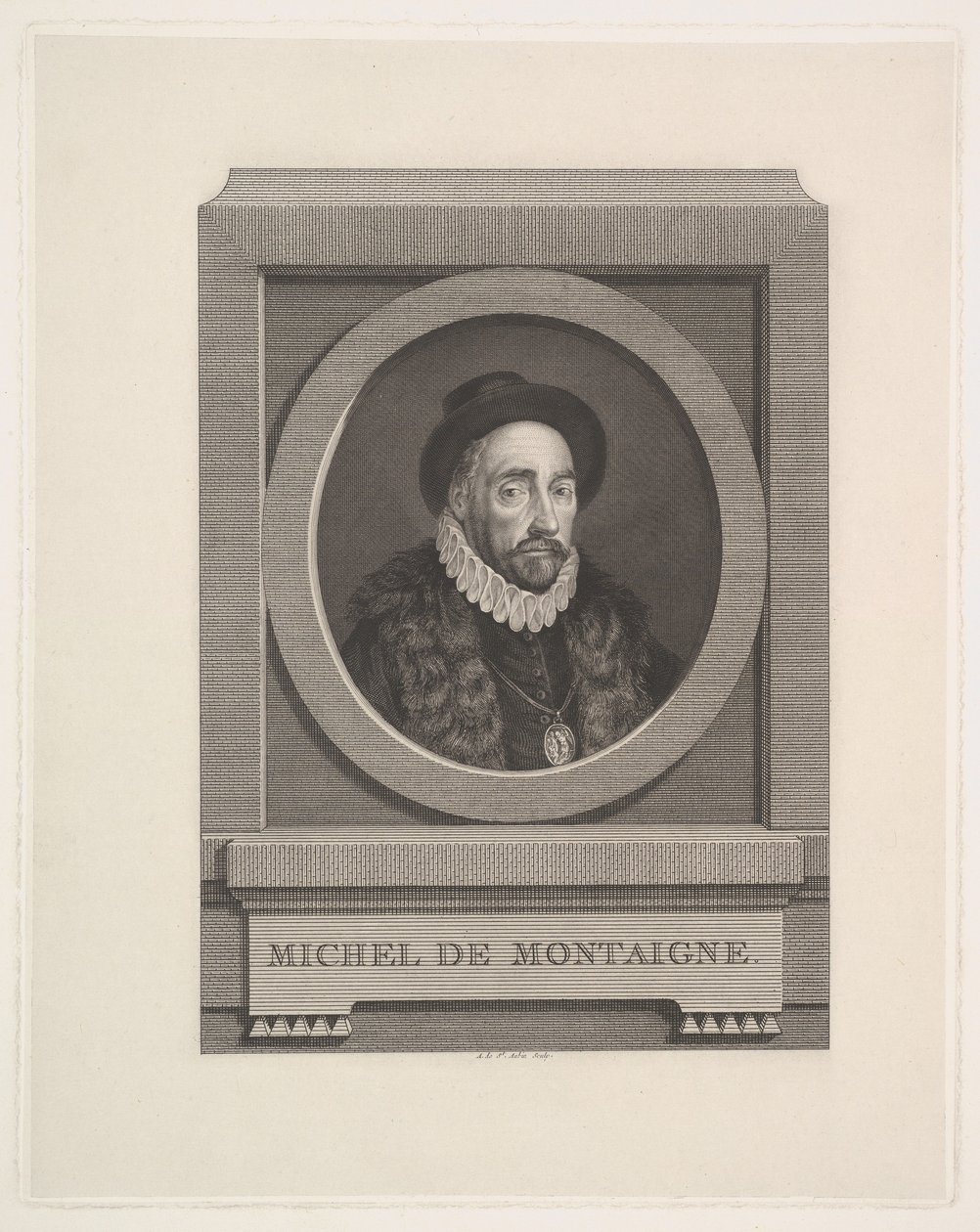 Portræt af Michel de Montaigne af Augustin de Saint-Aubin