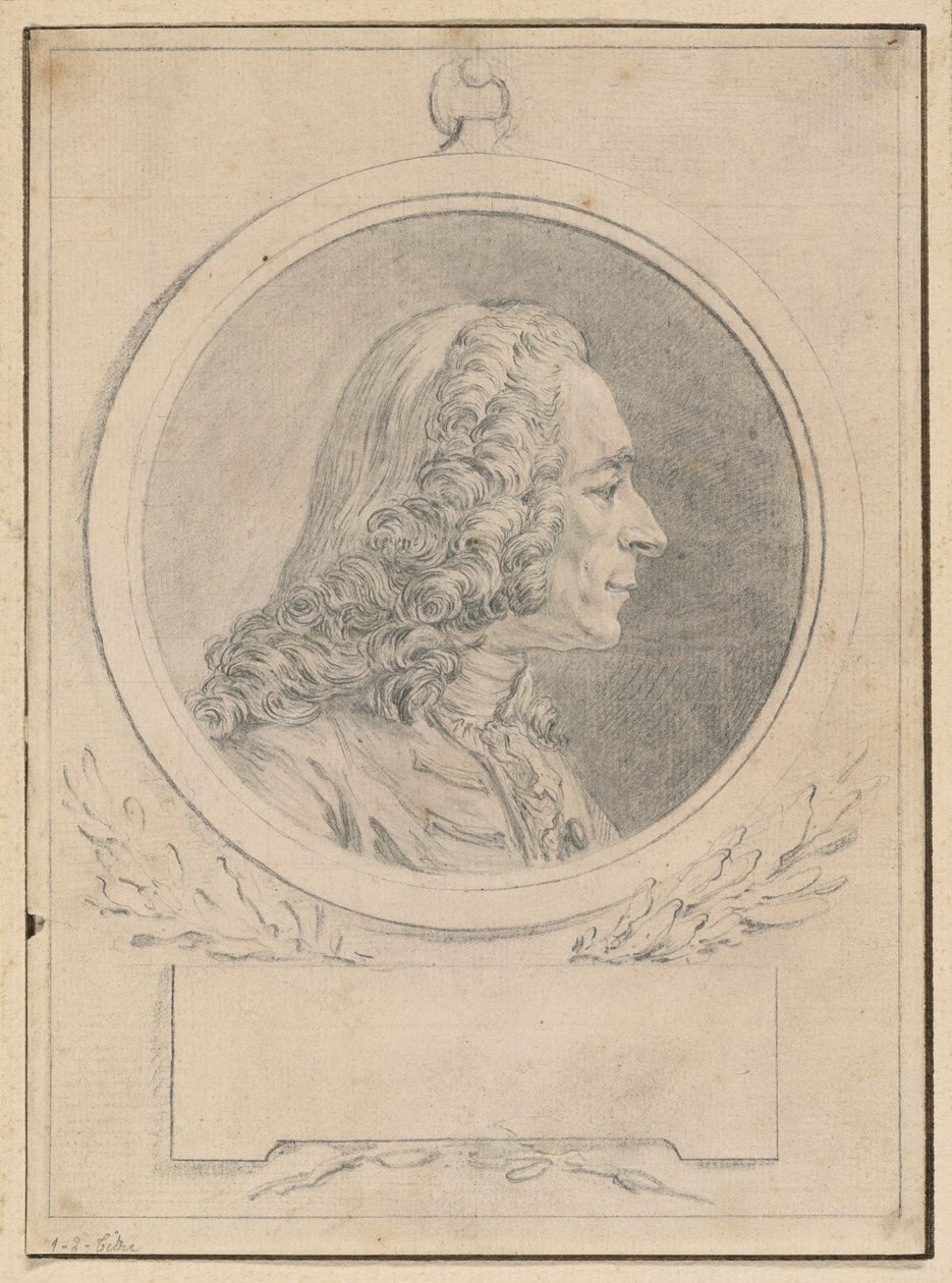 Portræt af Voltaire, efter hans buste af Jean-Baptiste Lemoyne II af Augustin de Saint-Aubin