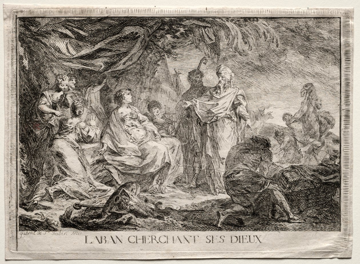 Laban søger sine guder. af Augustin de Saint Aubin