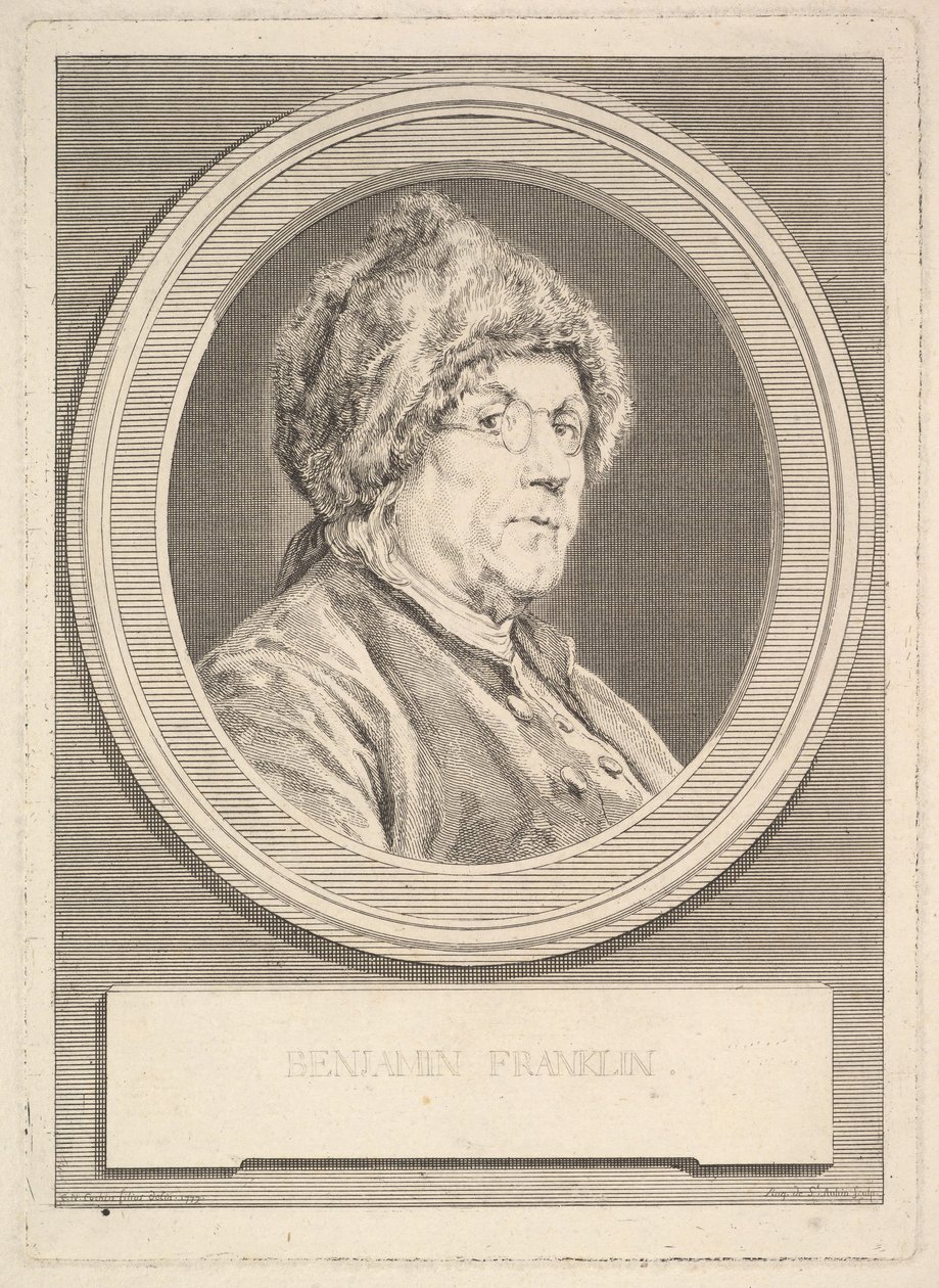 Portræt af Benjamin Franklin, 1777. af Augustin de Saint Aubin
