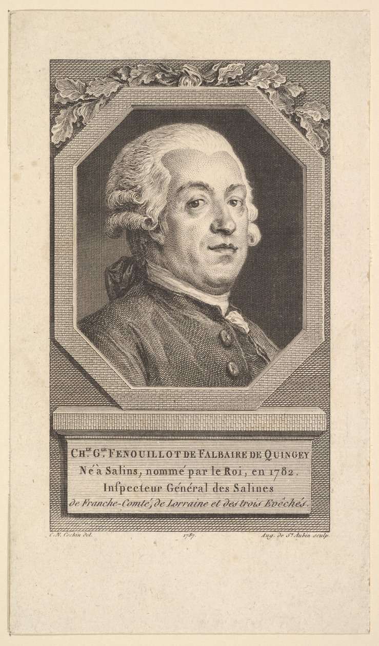 Portræt af Charles George Fenouillot de Falbaire de Quingey, 1787. af Augustin de Saint Aubin