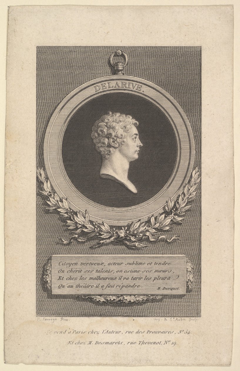 Portræt af De Larive, 1785. af Augustin de Saint Aubin