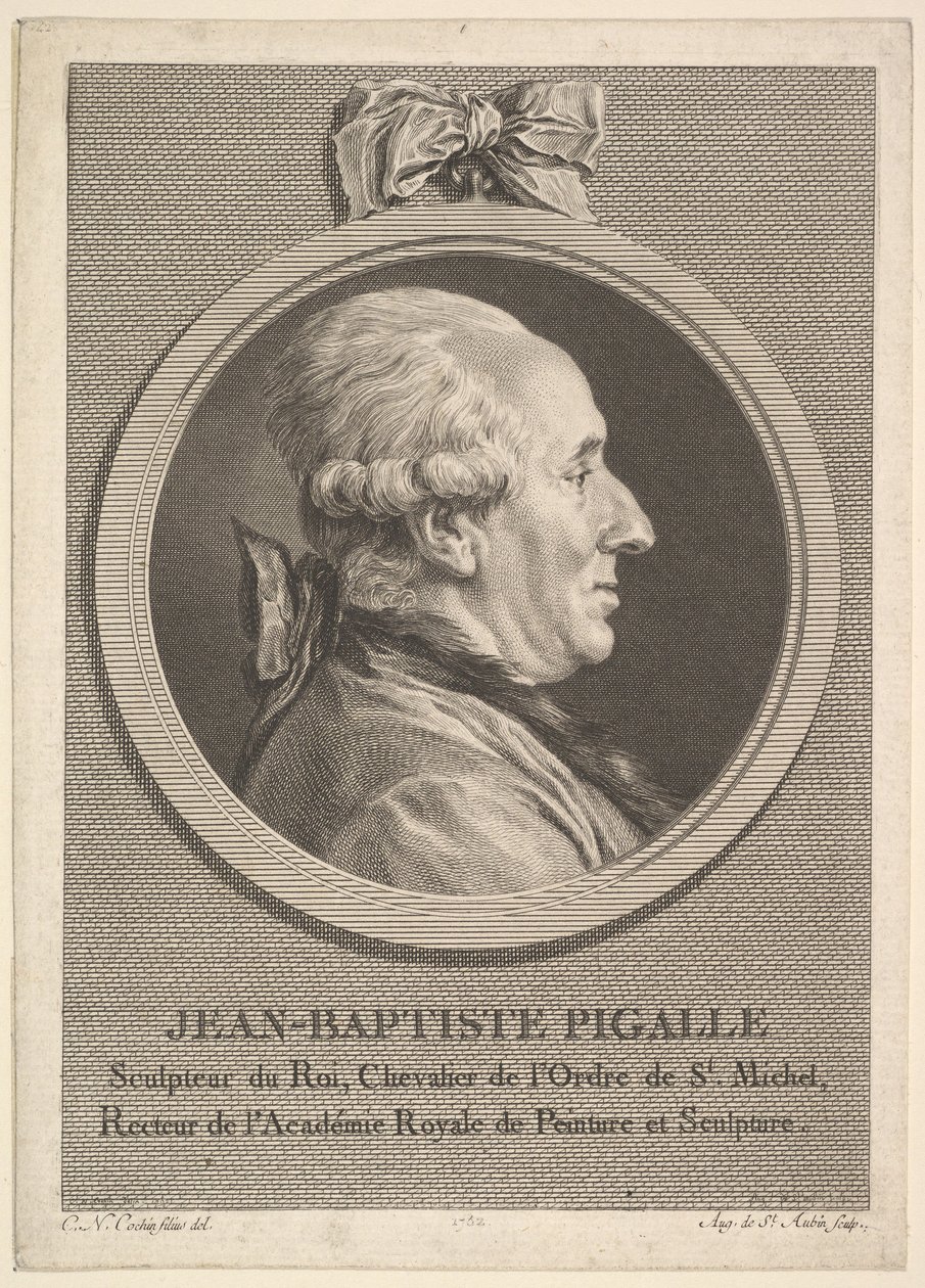 Portræt af Jean-Baptiste Pigalle, 1782. af Augustin de Saint Aubin