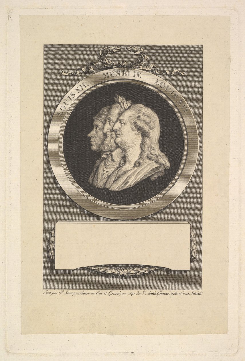 Portræt af Louis XVI, Henri IV og Louis XII, 1791. af Augustin de Saint Aubin