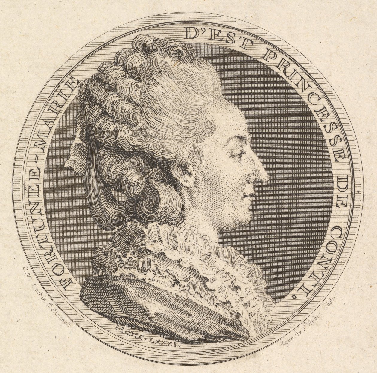 Tryk af en portrætmedalje af Fortunée-Marie dEst, prinsesse af Conti, 1781. af Augustin de Saint Aubin