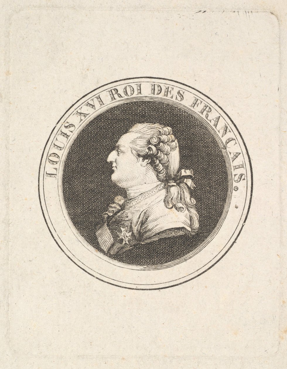 Tryk af en portrætmedalje af Ludvig XVI, muligvis 1789-90. af Augustin de Saint Aubin