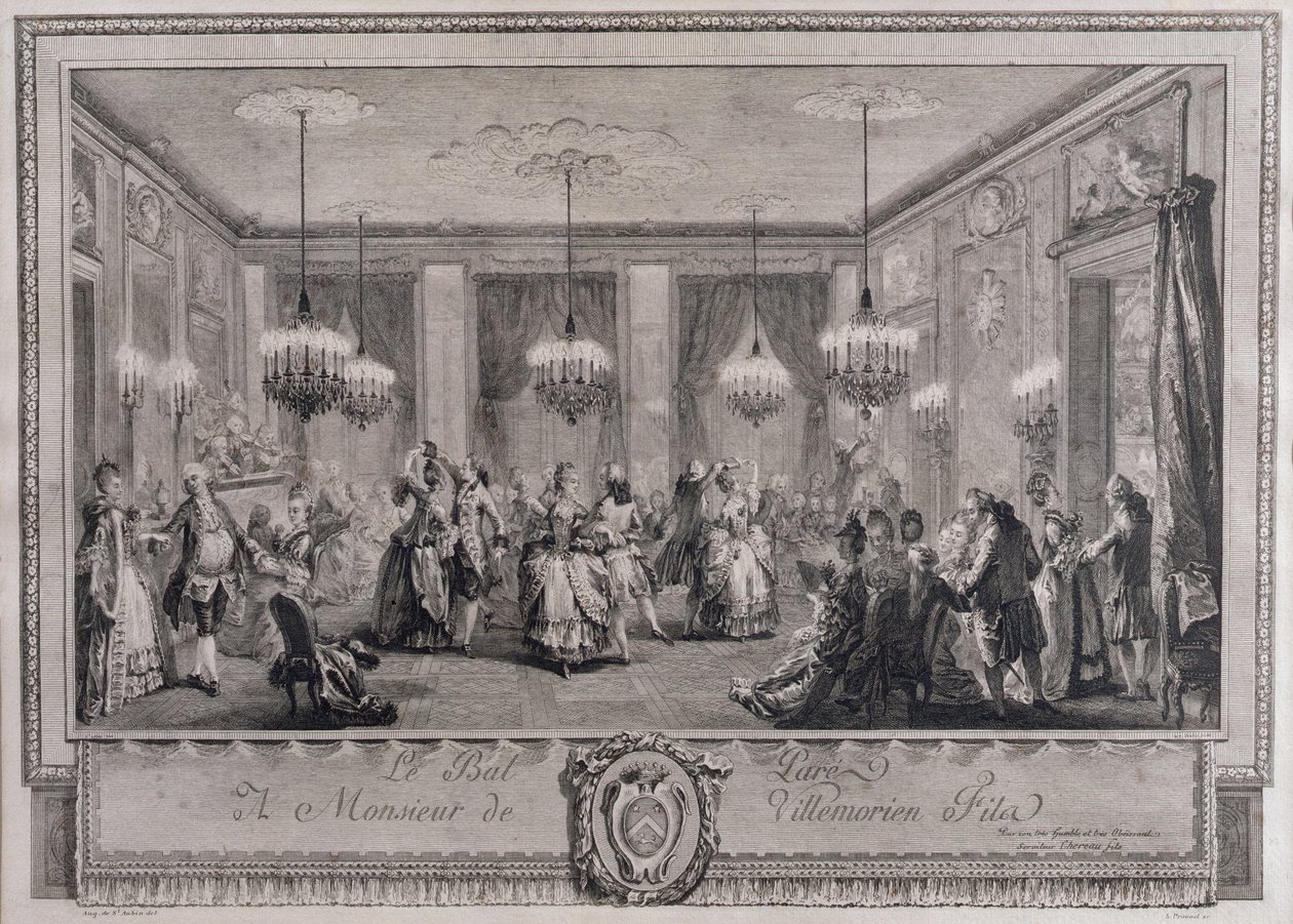 Aftenkjolebal i Monsieur de Villemorien Filas hus, indgraveret af L. Provost (se også 55452) af Augustin de Saint Aubin