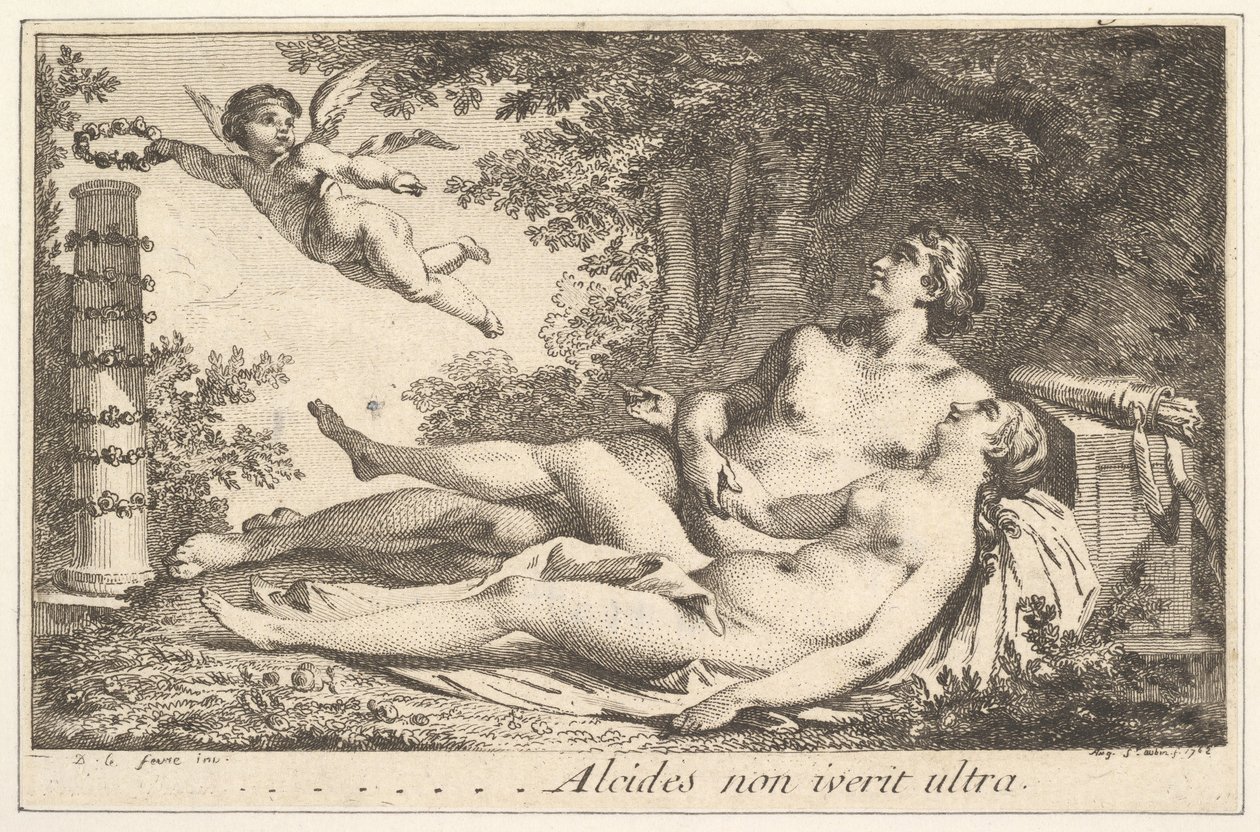 Miniaturebillede ud for navnet på Aug. de St. Aubin Vignette ved siden af ​​navnet Augustin de S..., 1762. af Augustin de Saint Aubin