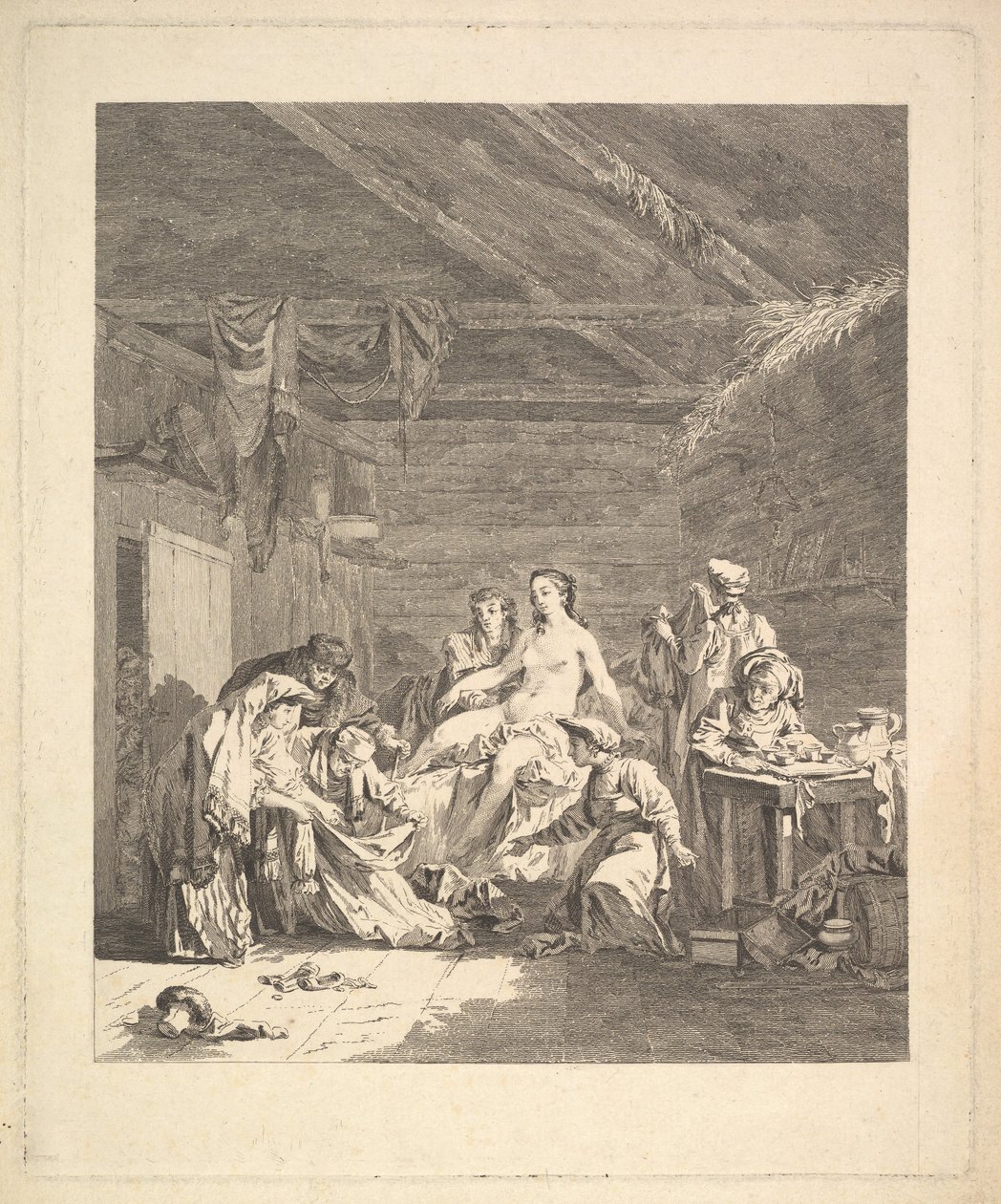 Vignette af første bind, side 165: Brug af russerne efter ægteskabet og før brylluppet..., 1767. af Augustin de Saint Aubin