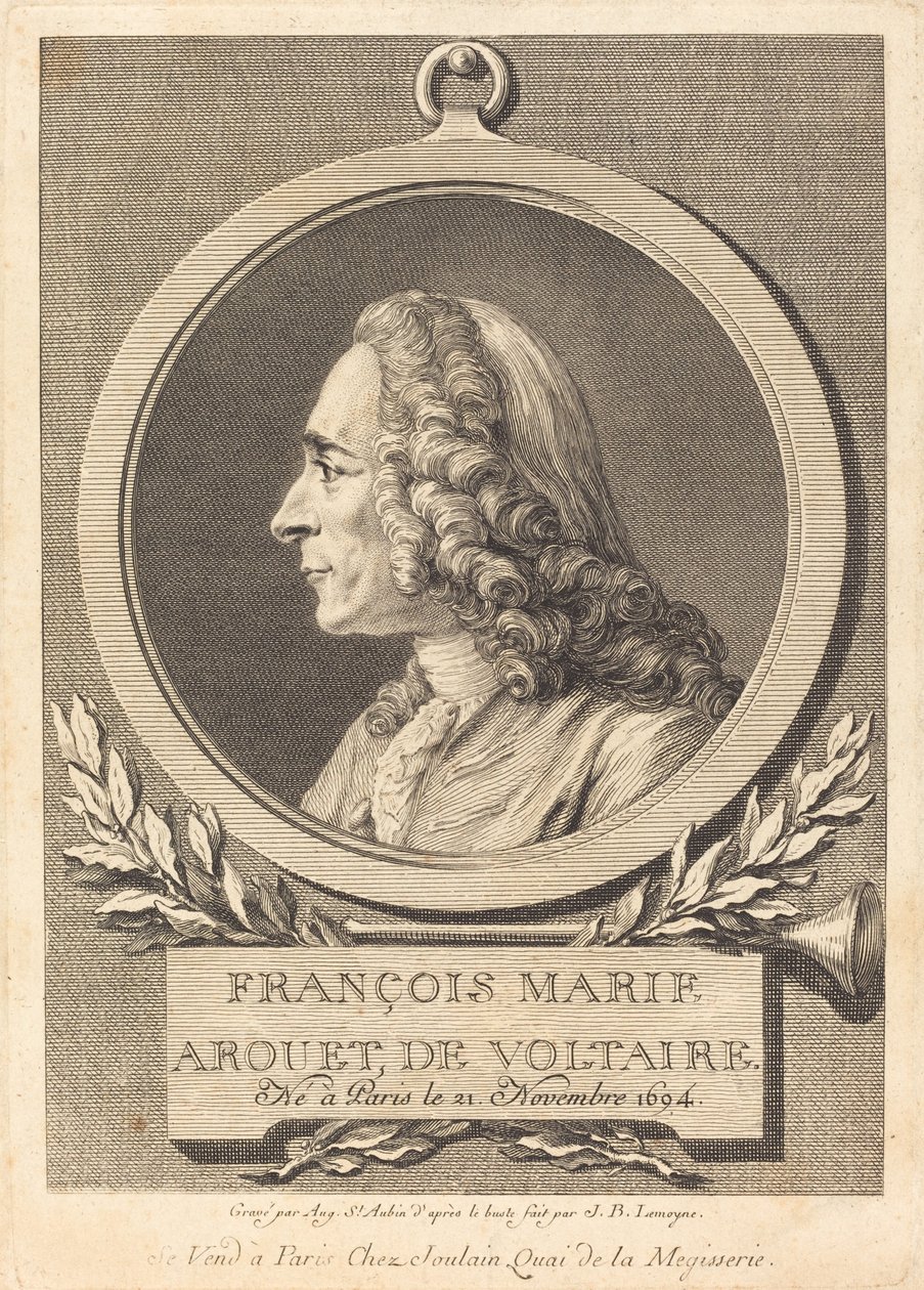 Francois Marie Arouet af Voltaire af Augustin de Saint Aubin after Jean Baptiste Lemoyne II