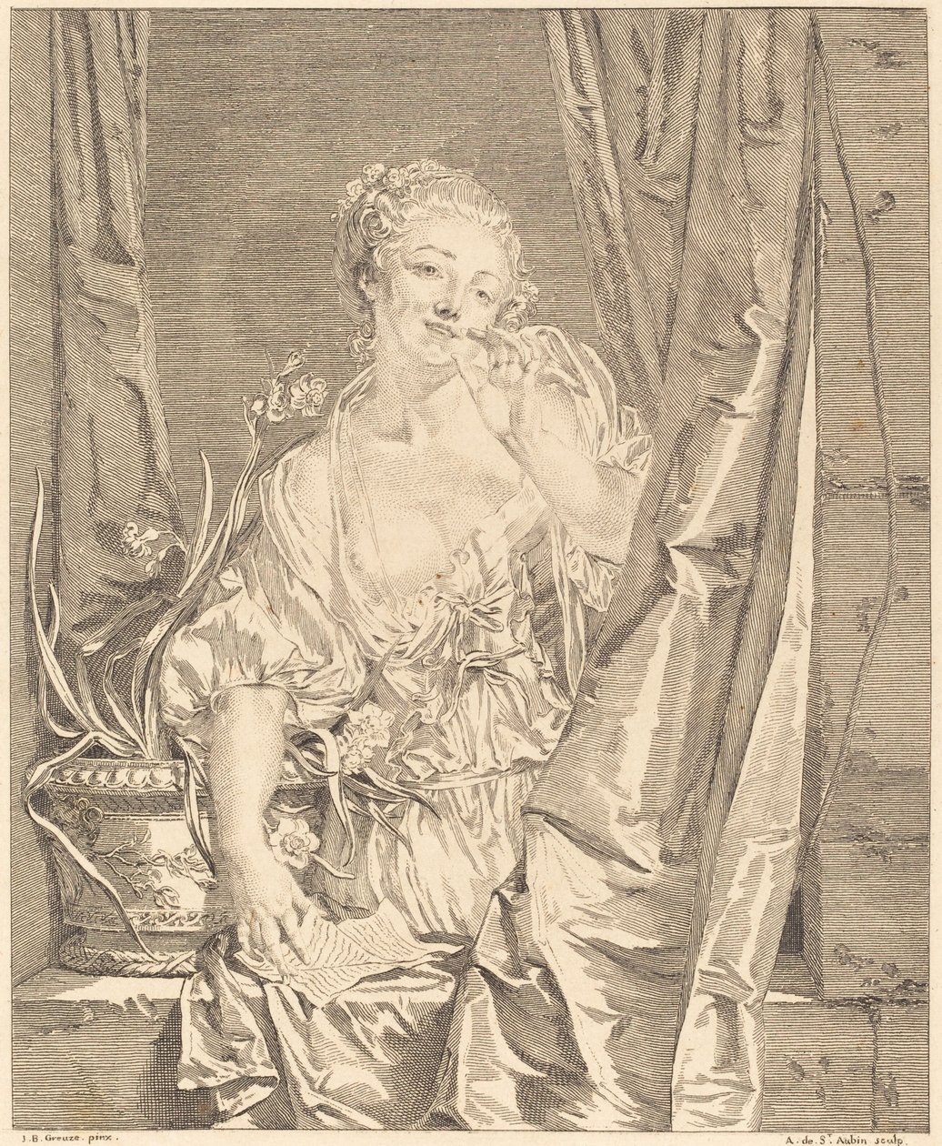 Kysset sendt af Augustin de Saint Aubin after Jean Baptiste Greuze