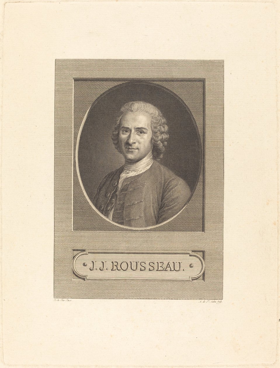 Frontispice: J.J. Rousseau af Augustin de Saint Aubin after Maurice Quentin