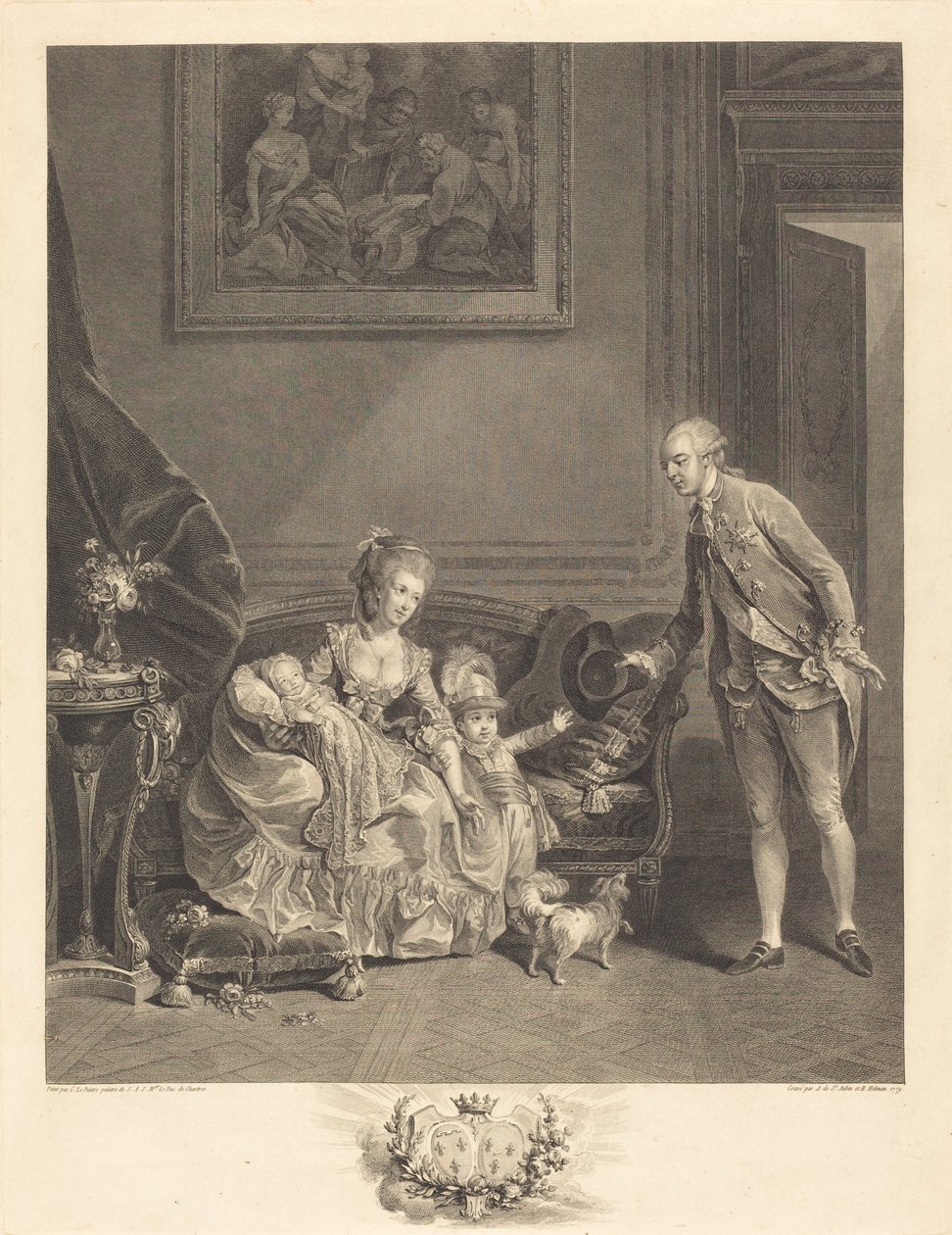 Hertugen af ​​Chartres, hans kone og børn af Augustin de Saint Aubin and Isidore Stanislas Helman