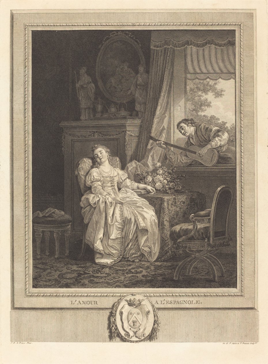 Spansk kærlighed af Augustin de Saint Aubin and Noël Pruneau after Jean Baptiste Le Prince