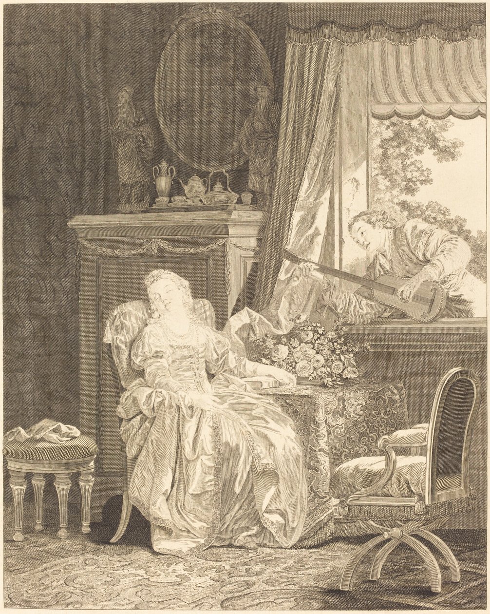Spansk kærlighed af Augustin de Saint Aubin and Noël Pruneau after Jean Baptiste Le Prince
