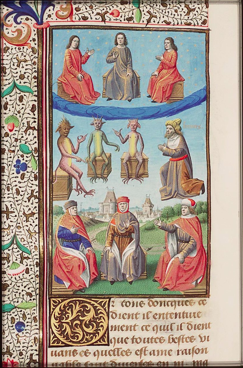 En oplyst side af bogen Guds by, fransk oversættelse af Raoul de Presles (1371-1375). af Augustine of Hippo