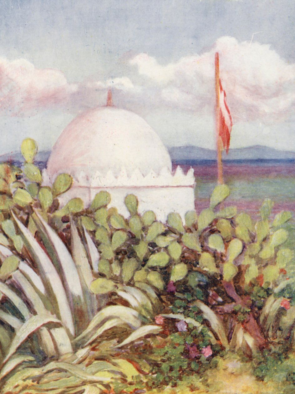 En marabout nær Tanger (farvelitografi) af Augustine Fitzgerald