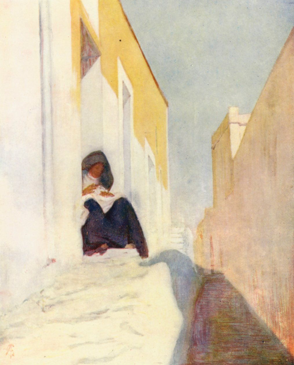 En gade i Almeria (farvelitografi) af Augustine Fitzgerald