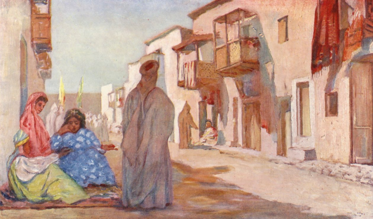 En gade i Biskra (farvelitografi) af Augustine Fitzgerald