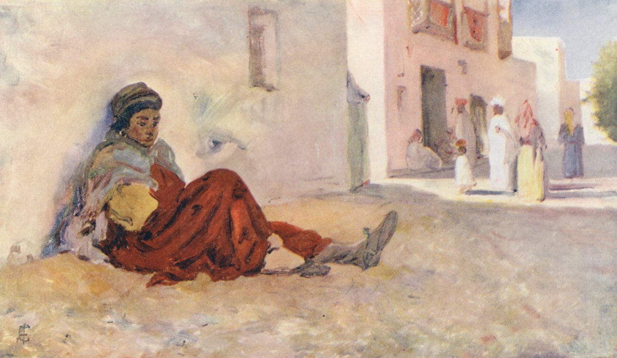 En gade i Biskra (farvelitografi) af Augustine Fitzgerald
