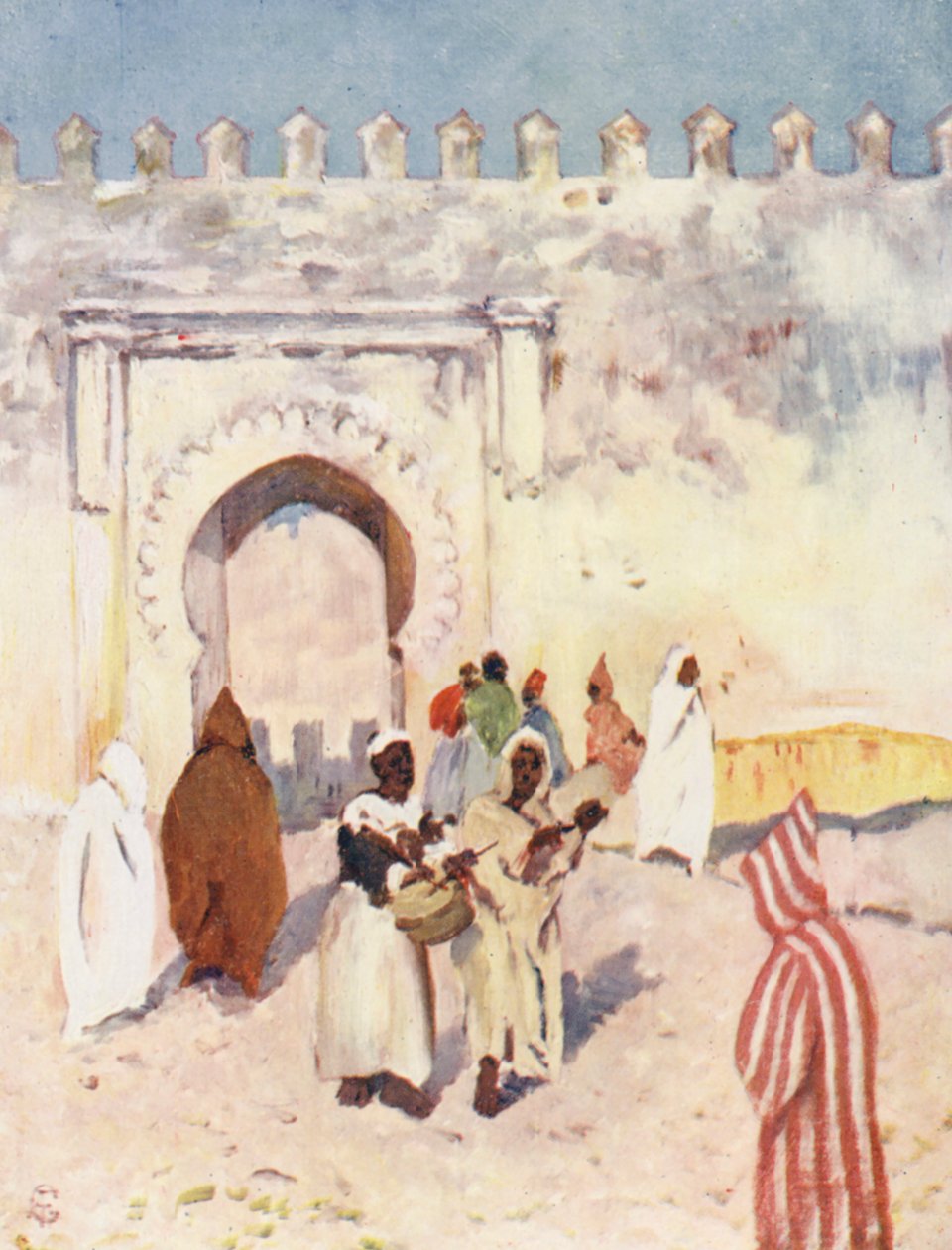 Port i den gamle bymur, Tanger (farvelitografi) af Augustine Fitzgerald