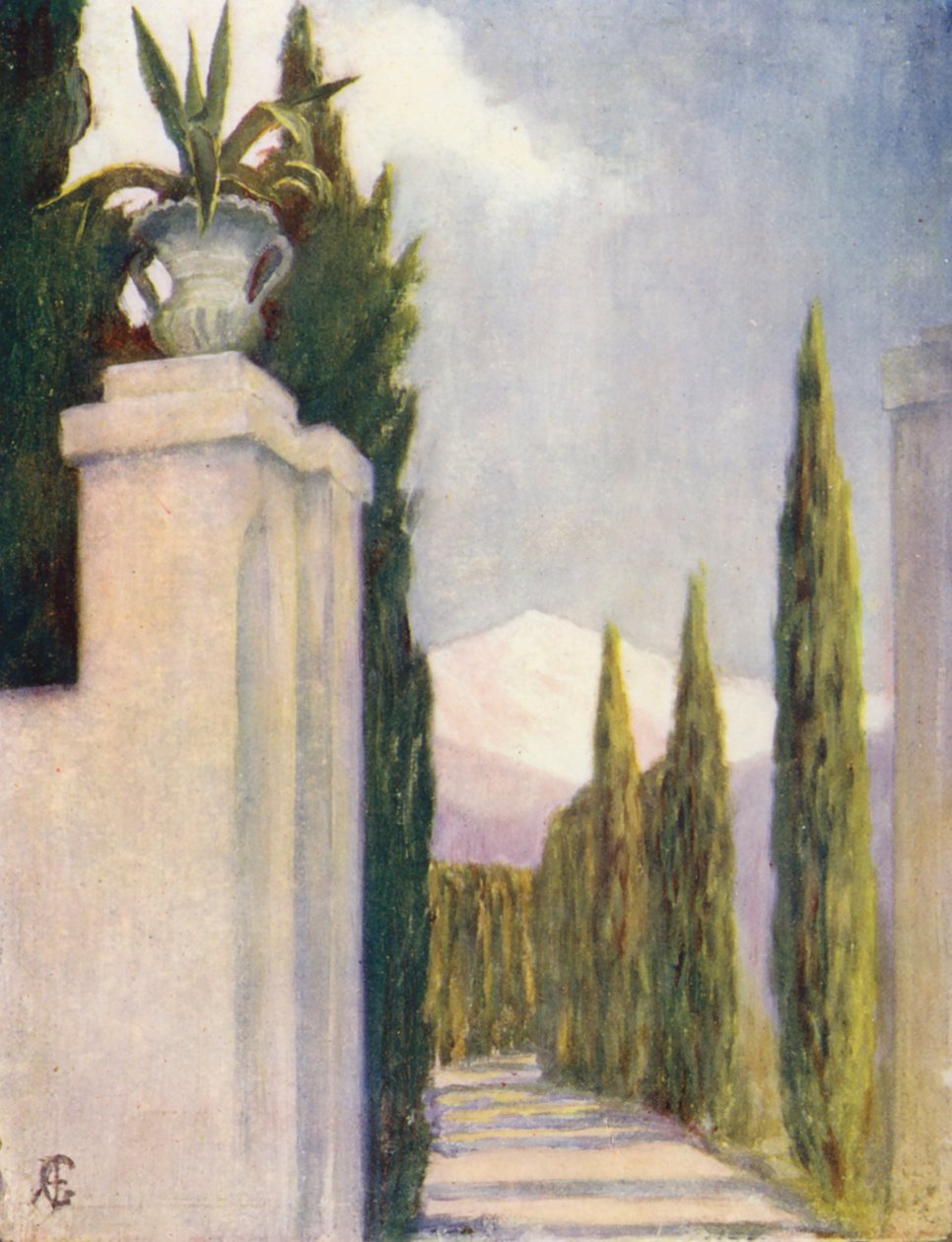 Port i Generalife-haven, Granada (farvelitografi) af Augustine Fitzgerald