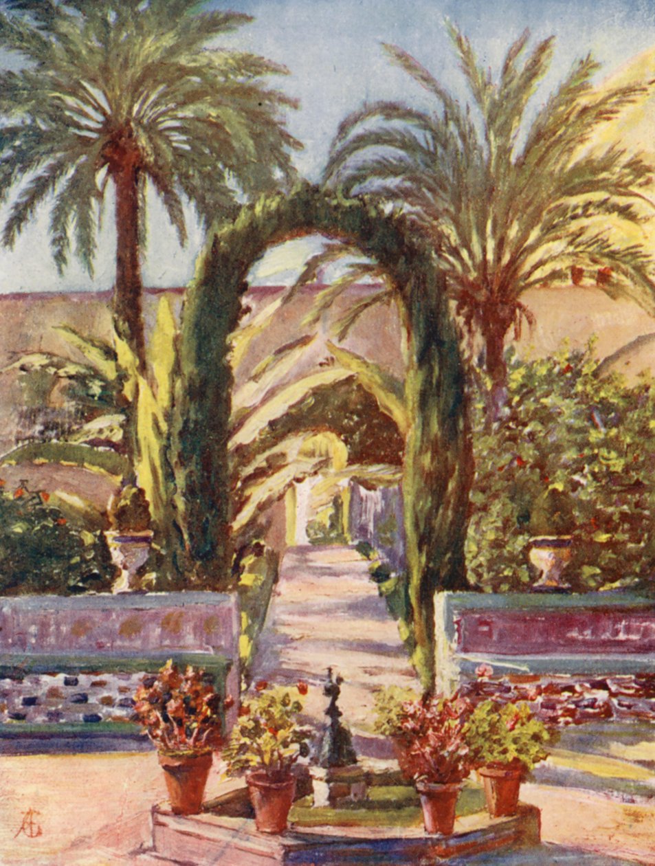 I Alcazars have, Sevilla (farvelitografi) af Augustine Fitzgerald