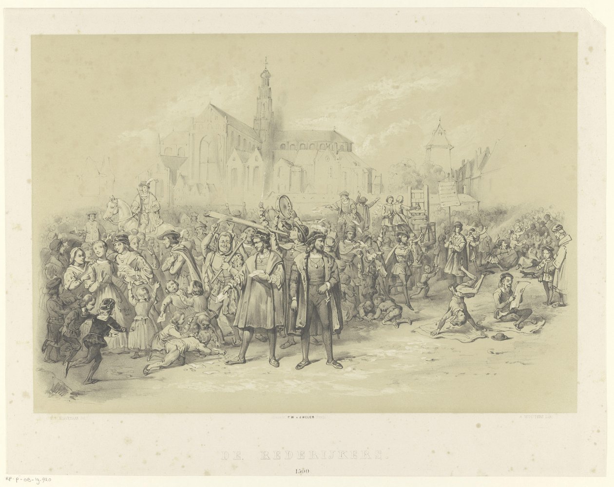 Retorikere uddeler pjecer The Rederijkers 1500 (titel på objekt) af Augustinus Jacobus Bernardus Wouters