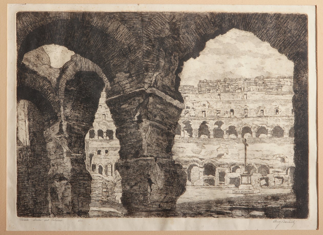 Rom, Colosseumbuerne (radering på papir) af Augusto Baracchi