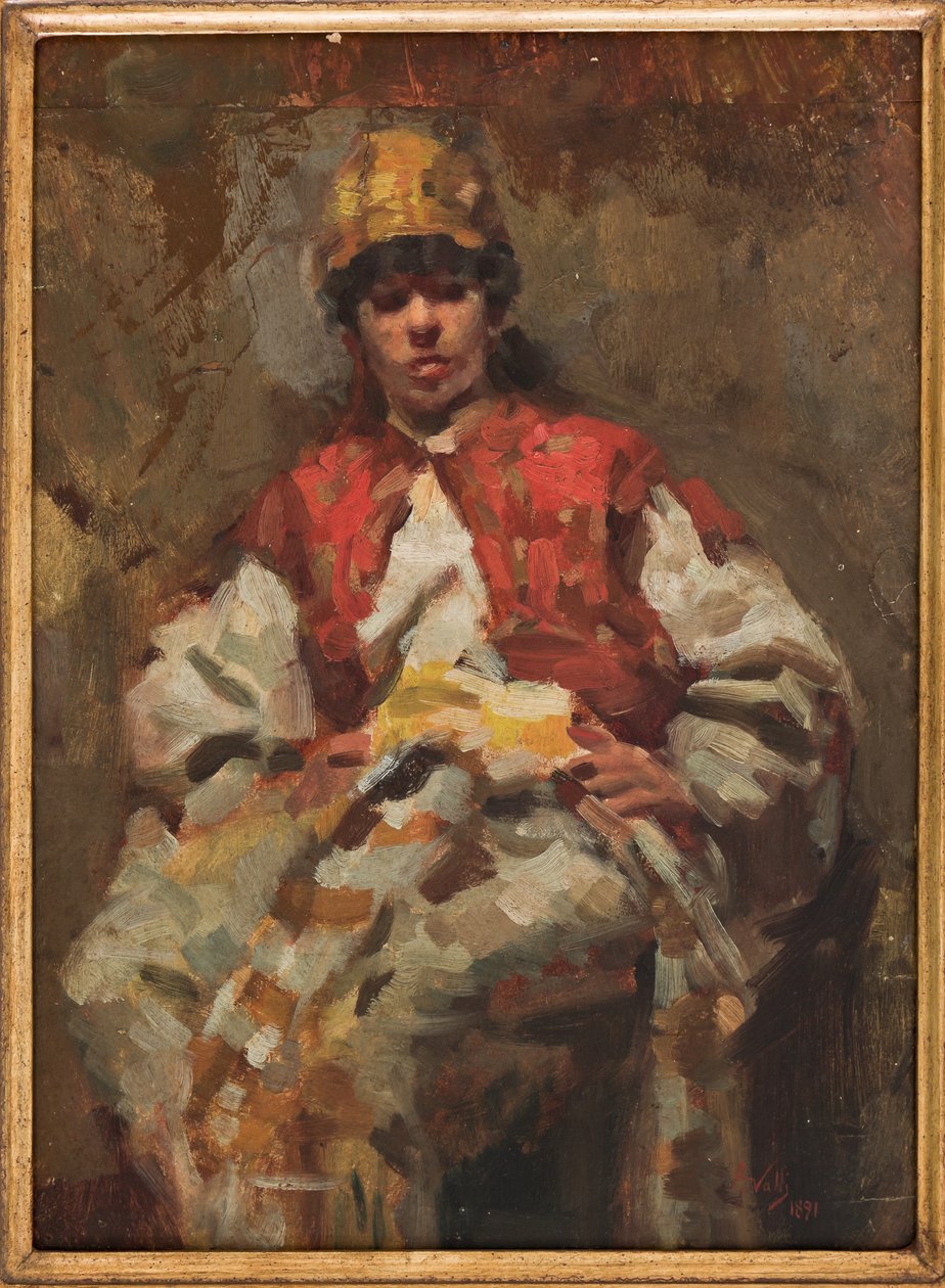 Kvindefigur (olie på papir) af Augusto Valli