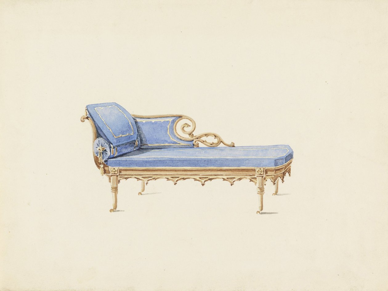 Design til en sofa i gotisk genoplivningsstil af Augustus Charles Pugin