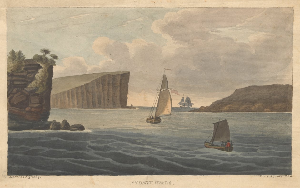 Sydney HeadsEarle, Augustus. Udsigter i Australien. Sydney- Earle Lithography, 1826. af Augustus Earle