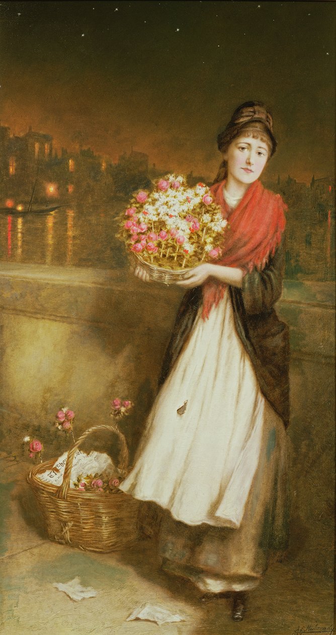 A London Flower Girl, 1877 af Augustus Edward Mulready