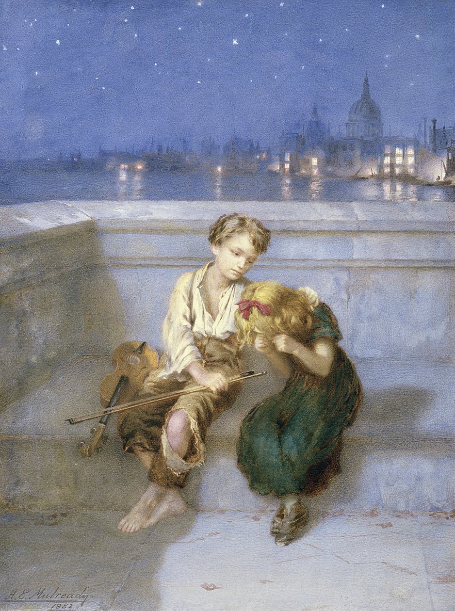 På Waterloo Bridge, London (wc på panel) af Augustus Edward Mulready