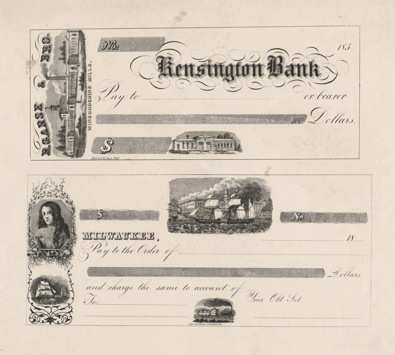 Seddel til Kensington Bank, 1850 af Augustus Kollner