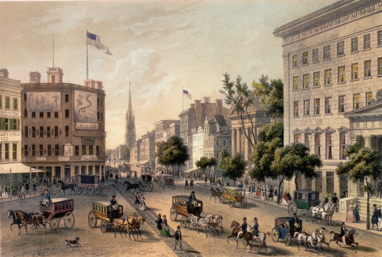 Broadway, New York, indgraveret af Deroy, pub. af Goupil und Co. af Augustus Kollner