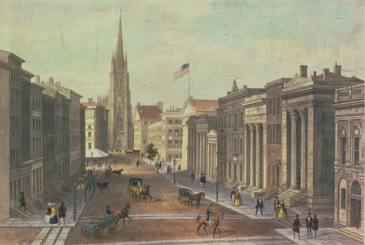 Wall Street, New York, indgraveret af Deroy, pub. af Goupil und Co, 1850 af Augustus Kollner