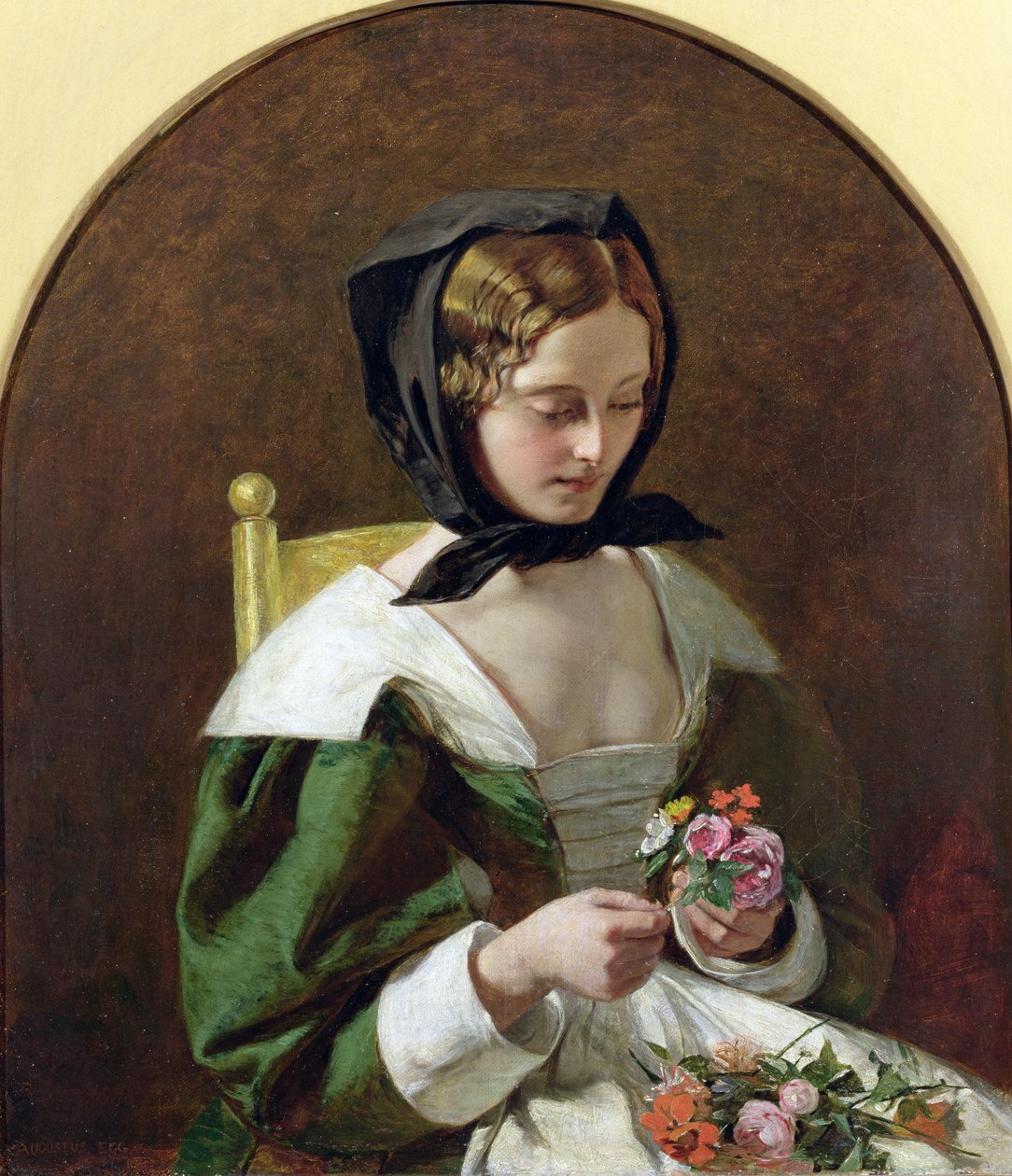 Pige laver en buket blomster, 1849 af Augustus Leopold Egg