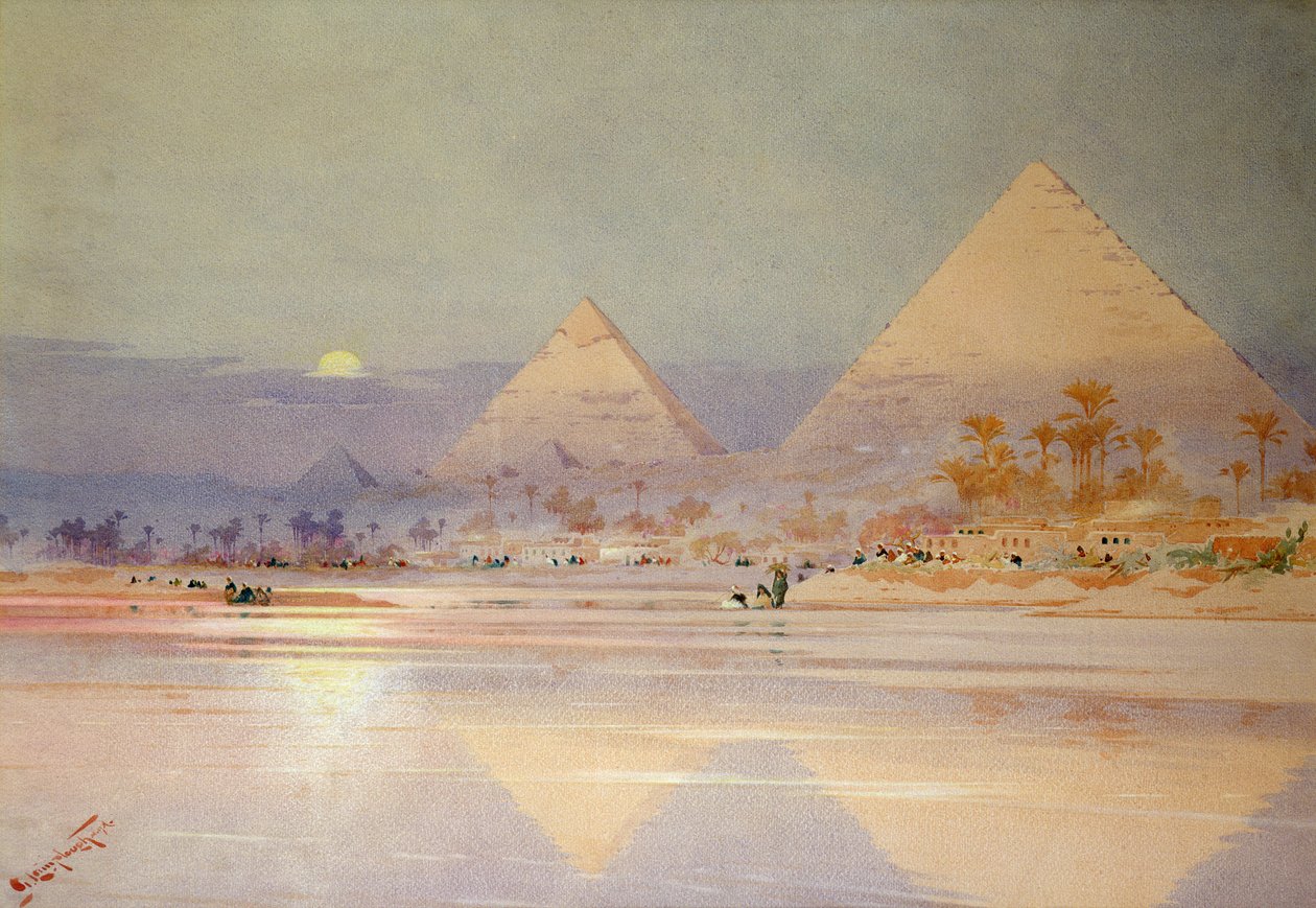 Pyramiderne i skumringen (wc på papir) af Augustus Osborne Lamplough