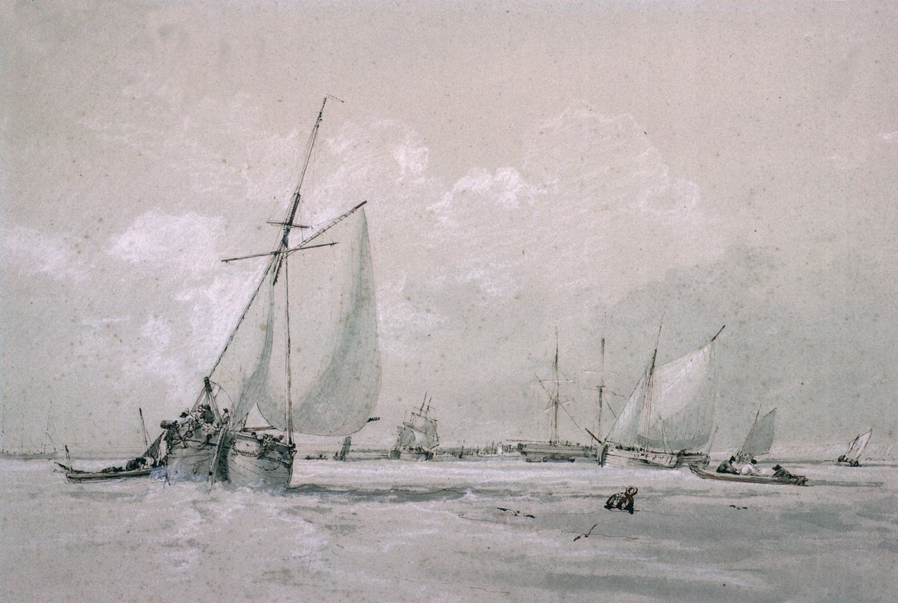 Fishing Smack Ligger til (tegning) af Augustus Wall Callcott