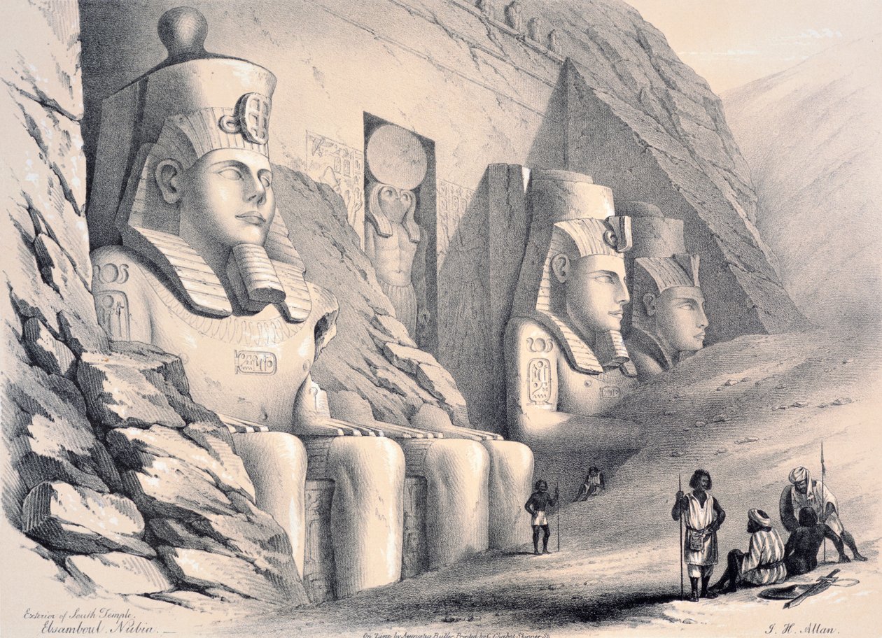 Ydersiden af det sydlige tempel, Ebsamboul, Nubia, c1850 af Augustus Butler