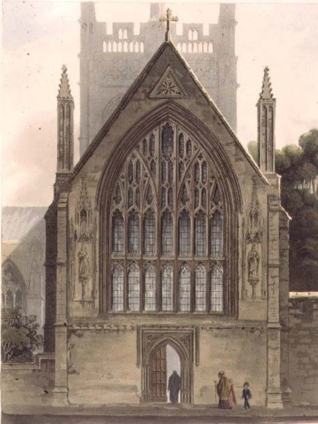 Ydre af Merton College, vendt mod nordvinduet i Ante-kapellet, illustration fra 