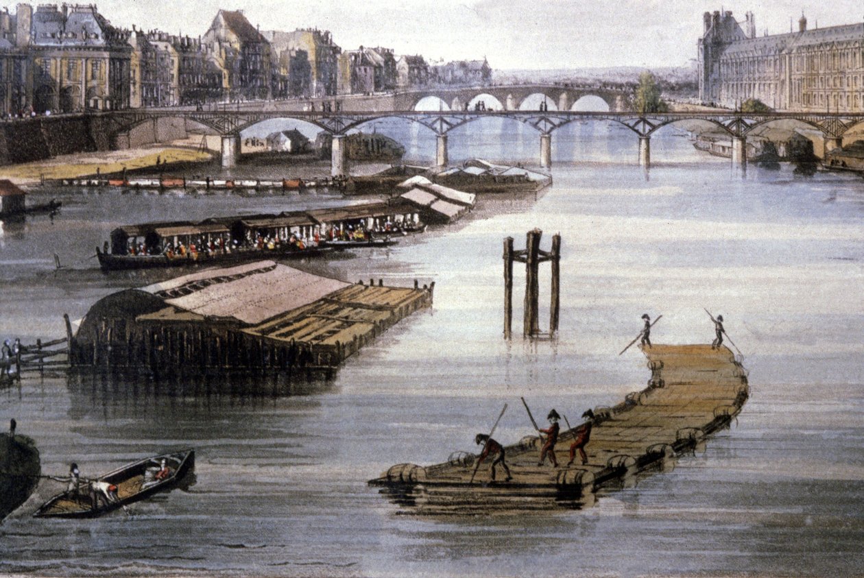 Godstransport i Paris, ca. 1810 (kobberstik) af Augustus Charles (after) Pugin