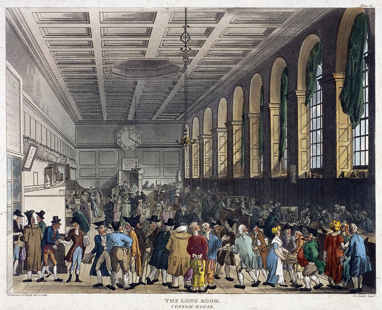 Interiør af Custom House, London, 1808 af Augustus Charles Pugin, Thomas Rowlandson