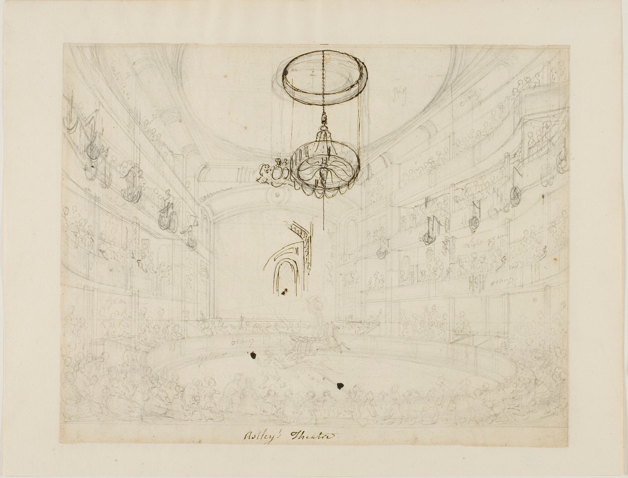 Studie til Astleys teater (recto); Studie til Crystal Chadeliers i Astleys amfiteater (verso) af Augustus Charles Pugin